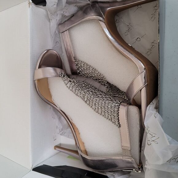 Thalia Sodi Metallic Pewter Chain Heels 10M NWB - Picture 10 of 10